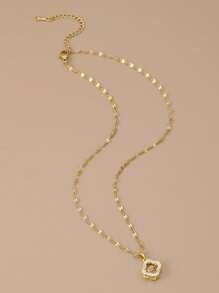 1 件时尚优雅奢华方晶锆石 18K 金不锈钢心形项链女士款 - 金黃色 - 查看 2