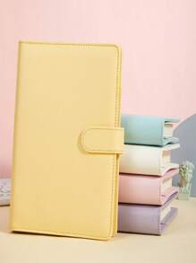 1pc A5 Pu Leather Loose-Leaf Accounting Notebook, Cute Stationery For Students, Fresh Style Planner - Yellow - View 3
