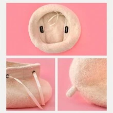 女孩羊毛貝雷帽帽子,秋冬兒童帽子,時尚時髦的女孩藝術家帽子,親子帽子 - 卡其色 - 查看 6