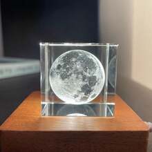 1入組水晶立方體，3D內雕雨滴、月球、太陽系、雲朵、心型藝術品立方體 - 月亮 - 查看 2