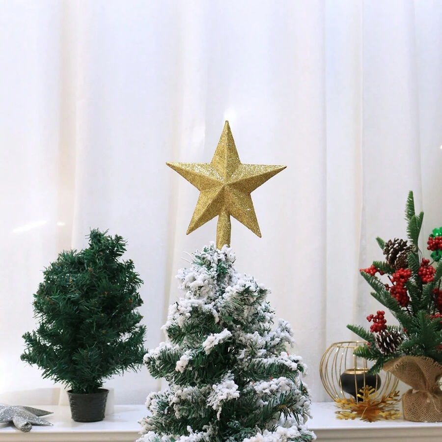 1pc Christmas Tree Topper Decorations Small Size Golden Glitter Powder