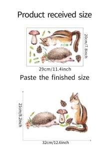 卡通松鼠和刺蝟家居牆面裝飾貼紙,pvc 自黏可拆卸壁紙