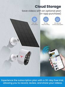 SHARKPOP Solar Security Cameras Wireless Indoor/Outdoor Surveillance, 1080P Live View WiFi Home Camera with Color Night Vision, 2-Way Audio, Human Detection, Cloud Storage Bullet Cam - White - View 2