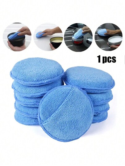 اسفنجة تلميع الشمع الأزرق قطعة واحدة قطر 5 إنش من الألياف الدقيقة الفائقة بجيب وشكل دائري لتطبيق وتلميع السهل