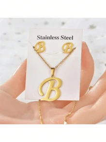 1 Set Alphabet Design Necklace And Earring Set, Suitable For Ladies' Daily Wear - Gold - View 5