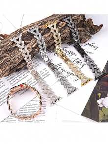 1pc Rhinestone Decor Triangle Shaped Replacement Band Compatible With Apple Watch, Women's Accessory - Black - View 4