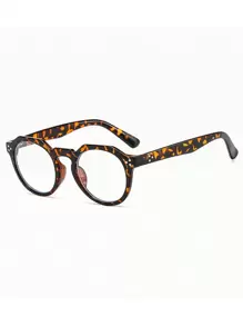 1 pieza Gafas de moda ovaladas personalizadas para hombres/sin graduación con diseño de remaches, accesorios de gafas transparentes - Multicolor - Ver 4