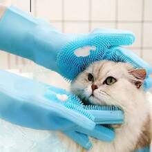 Pet Grooming Cleaning Gloves Dog Cat Bathing Shampoo Glove Scrubber Magic Dishwashing Cleanner Sponge Silicon Hair Removal Glove Magic Silicone Body Pet Bathing Gloves For Animal Perfect Bathe Shampoo Dog &Cat Brush Gloves - Blue - View 7