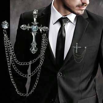 Joyería De Moda, Cadena, Pin De Solapa Para Hombre, Traje, Broche Cruzado De Cristal, Pin Croche Strass, Broches Vintage Para Mujer