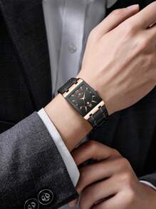 VA VA VOOM 1 Peça Relógio Masculino Moda, Mostrador Quadrado, Pulseira de Aço Inoxidável 41mm, Estilo de Negócios de Luxo, Presente Masculino, Mecanismo de Quartzo Original, Dourado, Rose Gold e Preto, Relógio Esportivo e de Trabalho para Uso Externo