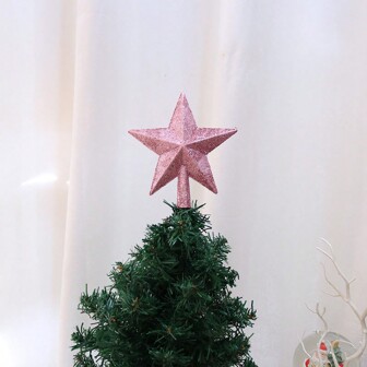 1pc Christmas Medium Size Pink Glitter Star Tree Topper For Scene Decoration (Slight Glitter Fall-Off Is Normal),Christmas