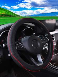MEIKAXIU 1pc Colorful Striped Leather Car Steering Wheel Cover With Anti-slip & Sweat Absorbent Properties, Suitable For 14.1-15inch Car Steering Wheel, Unisex - Red - View 2