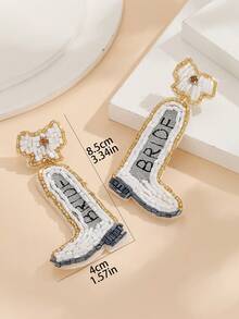 1對手工串珠靴子造型耳環,帶蝴蝶結細節 - 黑與白 - 查看 2