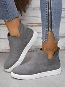 Nuove Scarpe Grigie Da Donna Senza Stringhe (modello A Stivaletto) Altezza Media, Scarpe Casual Da Indossare In Autunno E Inverno