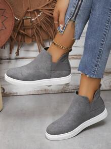 Nuove Scarpe Grigie Da Donna Senza Stringhe (modello A Stivaletto) Altezza Media, Scarpe Casual Da Indossare In Autunno E Inverno