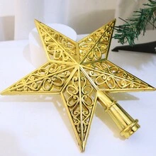 1入金色鏤空電鍍漸變色五角星樹頂裝飾品,適用聖誕樹 - 金色 - 查看 7