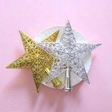 1入金色鏤空電鍍漸變色五角星樹頂裝飾品,適用聖誕樹 - 金色 - 查看 8