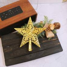 1入金色鏤空電鍍漸變色五角星樹頂裝飾品,適用聖誕樹 - 金色 - 查看 3