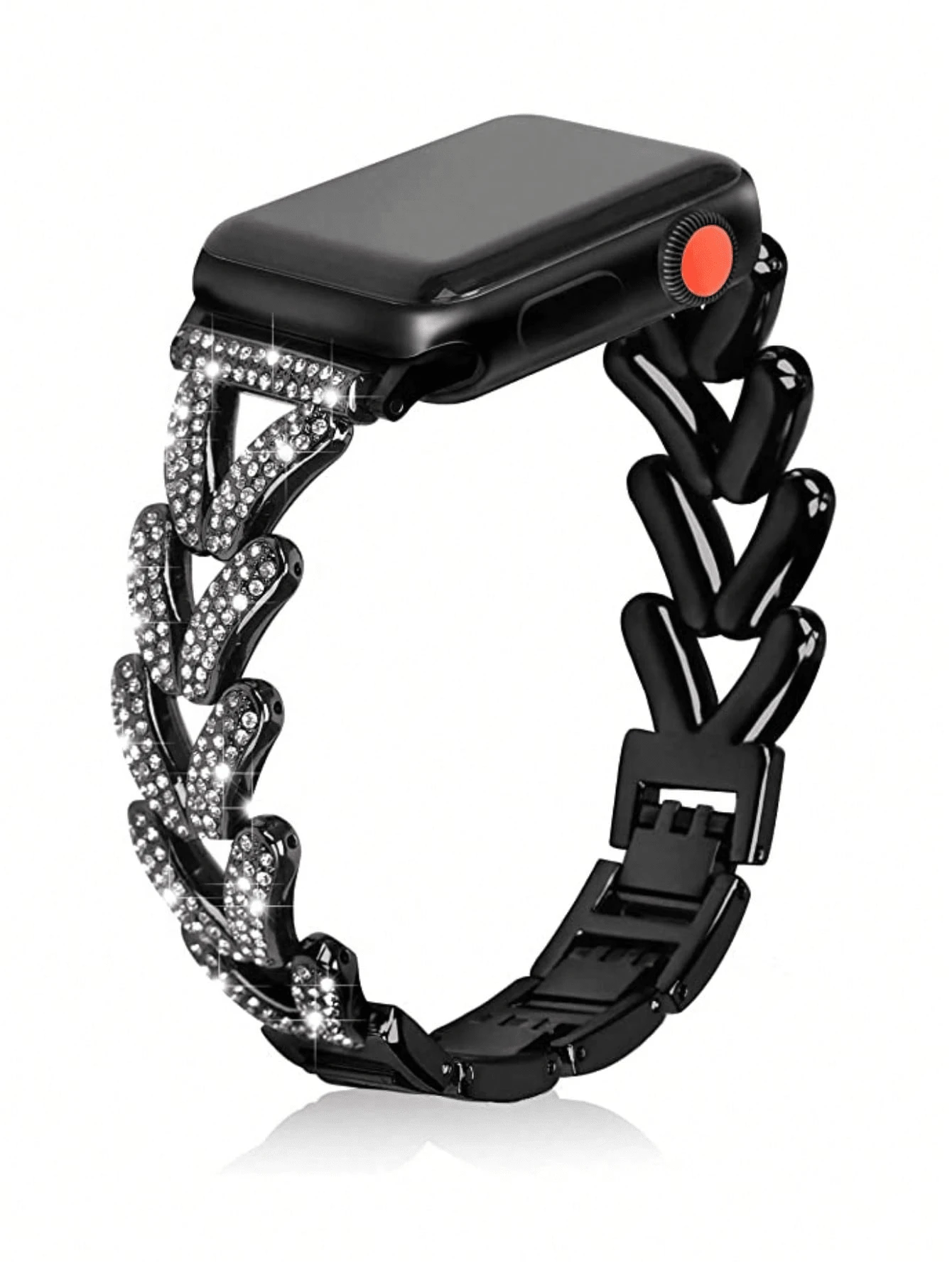 1pc Rhinestone Decor Triangle Shaped Replacement Band Compatible With Apple Watch, Women's Accessory - Black - View 1