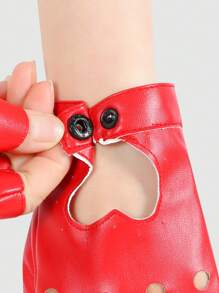 1 đôi Nửa Ngón tay Găng tay Đối với phụ nữ , Đúng mốt Đường phố Nhảy Hip-hop Hiệu suất Găng tay Với Đáng yêu Tim & Hình hoa - Màu Đỏ Sâu - Xem 2