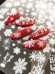 Tiebeauty 2入組白色閃光雪花指甲貼紙,麋鹿星心閃亮冬季自粘滑片貼紙新年聖誕美甲 - 白色 - 查看 7