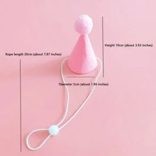 Pink Cat Shaped Birthday Hat With Pom Pom Decoration - Pink - View 3