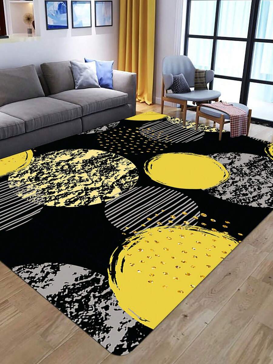 1片客廳地墊,幾何點點塗鴉印花非滑客廳臥室家居地毯,玄關起步小地毯 - 彩色 - 查看 1