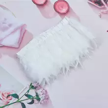1m/Pc In Stock Colorful Turkey Feather Trimming With Lace, Diy Crafts For Dress, Skirt, Headwear, Dance Props, And Stage Performance - No. 13 White - View 1