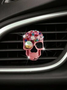 1個黑色復古金屬汽車通風口夾裝飾帶有鑲嵌水晶頭骨設計的汽車香水 - 黑色 - 查看 2