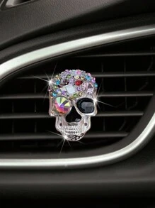 1個黑色復古金屬汽車通風口夾裝飾帶有鑲嵌水晶頭骨設計的汽車香水 - 黑色 - 查看 3