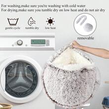 Calming Dog Beds & Cat Cave Bed with Hooded Cover,Removable Washable Round Beds for Small Medium Pets,Anti-Slip Fluffy Coved Bed for Improved Sleep,Fits up to 15/25 lbs Medium,24"x24" - 棕色 - 查看 8