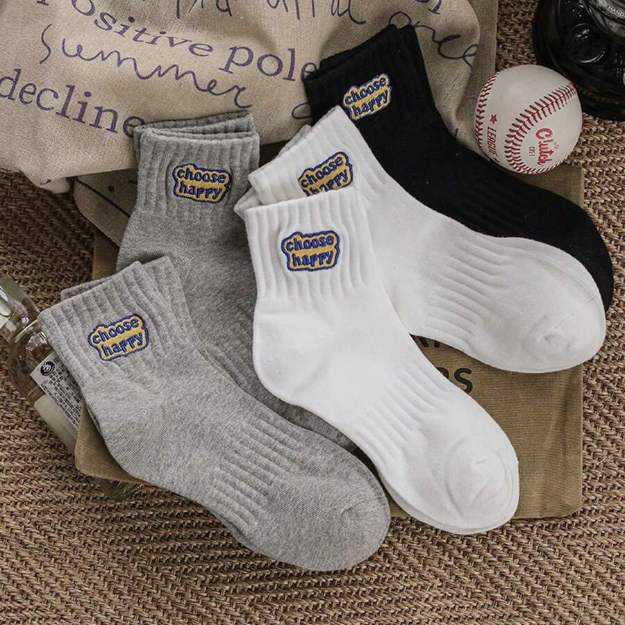 3pairs Men's Letter Print Ankle Socks - Multicolor - View 1