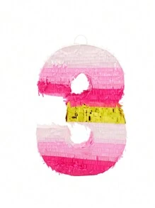 Blue Panda Number 3 Pinata, Pink And Gold For Girls 3rd Birthday Party Decorations, Table Centerpiece, Photo Prop, Small, 16.5x11x3 Inch - 粉色 - 查看 6