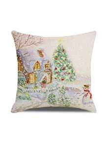 4pcs Màu hồng Giáng sinh Vỏ gối Bộ , In ấn Ông già Noen , Người tuyết Và Cây thông noel Mẫu Đối với Nhà  , Phòng , Phòng ngủ , Phòng khách , Ô tô/xe hơi , Sofa Đồ trang trí - Hồng - Xem 6