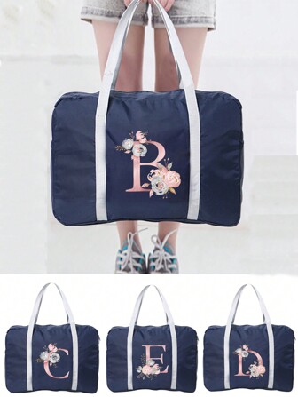 Unisex Portable Travel Organizer Bag, Large Capacity Luggage, A-Z Letter Print Travel Bag, Multifunctional Travel Accessories For Travel, Makeup, Beauty, Vacation Storage, Big Capacity Cosmetic Bag For Lipstick, Brushes, Skincare, Phone, Coins, Small Items, Suitable For Home, Gift, Vacation, Halloween, Christmas, Bohemian Style