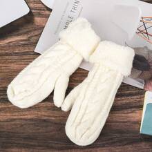 冬季手套 连指手套 女士手套 保暖手套 加热手套 厚保暖内衬 隔热保暖针织冬季保暖手套 全指手套 女士女孩冬季礼物 - 白色 - 查看 5