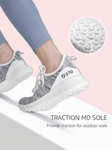 STQ Tennis Shoes Womens Slip On Walking Sneakers With Arch Support - 淺灰色 - 查看 3