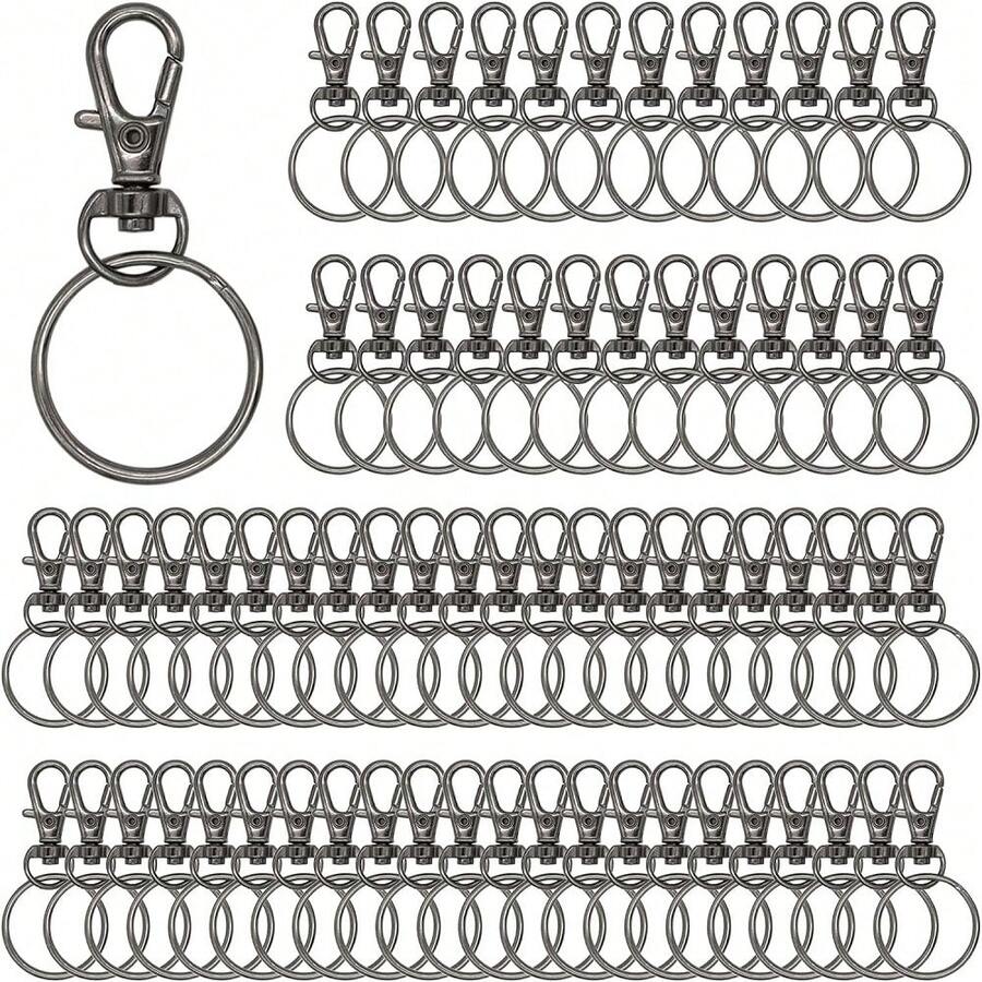 100pcs/Set Spiral Spring Clips & Key Ring Circles, Suitable For Key Chain, DIY Jewelry Craft Accessories, Valentine's Gift For Men And Women (50pcs Spring Clips + 50pcs Key Ring Circles) - Black - View 1