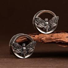 2入組不鏽鋼耳塞,死亡飛蛾淚滴雙插口隧道耳塞,穿耳珠寶