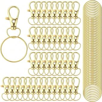 100pcs/Set Rotating Spring Keychain Rings, Suitable For Key Chains, Lanyards, DIY Jewelry Craft Accessories, Valentine's Day Gifts For Men And Women (50pcs Spring Hooks + 50pcs Keychain Rings)