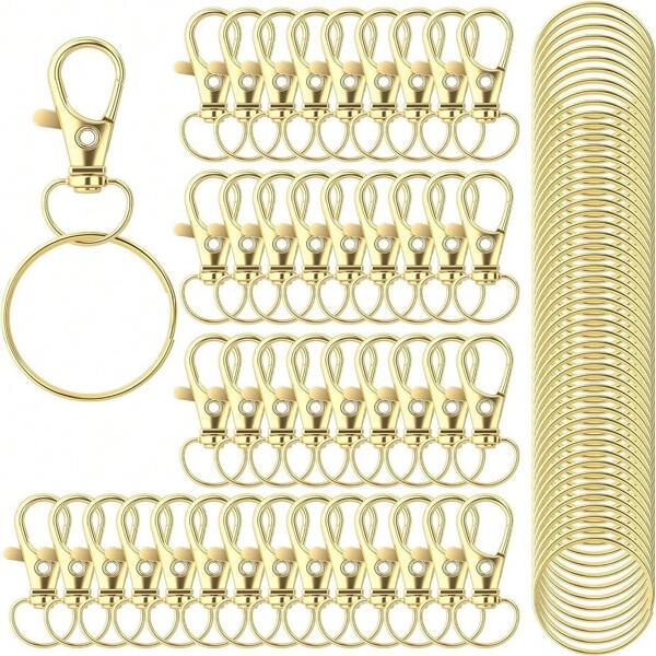 100 pièces/set Anneaux de porte-clés à ressort rotatifs, convient pour les chaînes porte-clés, les cordons, les accessoires de DIY pour bijoux, cadeaux de la Saint-Valentin pour hommes et femmes (50 pièces crochets à ressort + 50 pièces anneaux de porte-clés)