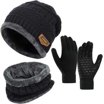 3pcs Kids Winter Hat, Scarf And Glove Set, Knitted Beanie Hat And Scarf For 3-12 Years Old Children