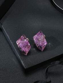 1對甜美時尚樹脂多邊形耳環,帶有真實乾燥的花朵,適合女士戴於派對、婚禮、假日、購物和日常穿著