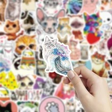 80入組有趣的貓貼紙,可愛貓貼紙包,水瓶裝飾行李箱吉他筆記本電腦的防水貼紙,適用於兒童女孩少女成人的乙烯基貼紙 - 彩色 - 查看 4