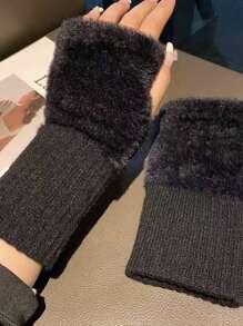 1 Paire De Gants À Demi-doigts En Mink En Peluche Douce Pour Femmes En Hiver, Luxueux Et Chauds, De Couleur Blanc Uni, Tricotés, Sans Doigts, Avec Des Mitaines Pour Le Poignet, Pour Écrire