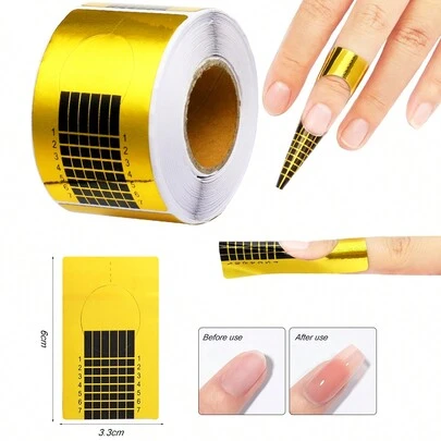 1roll/100pcs Gold Color Uv Gel Nail Extension Forms Paper,Nail Supplies,Nail Tools,Nail Art Tools,Back To School,Nails,Nail Tools For Press On Nails