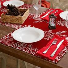 1pc Pine Needle & Lines Pattern Placemat For Christmas And New Year Table Decor - Red - View 5