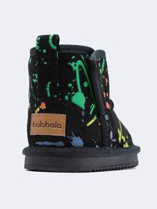 Balabala 儿童靴子冬季休闲涂鸦印花保暖防滑雪地靴黑色 - 黑色 - 查看 2