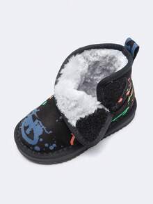 Balabala 儿童靴子冬季休闲涂鸦印花保暖防滑雪地靴黑色 - 黑色 - 查看 4