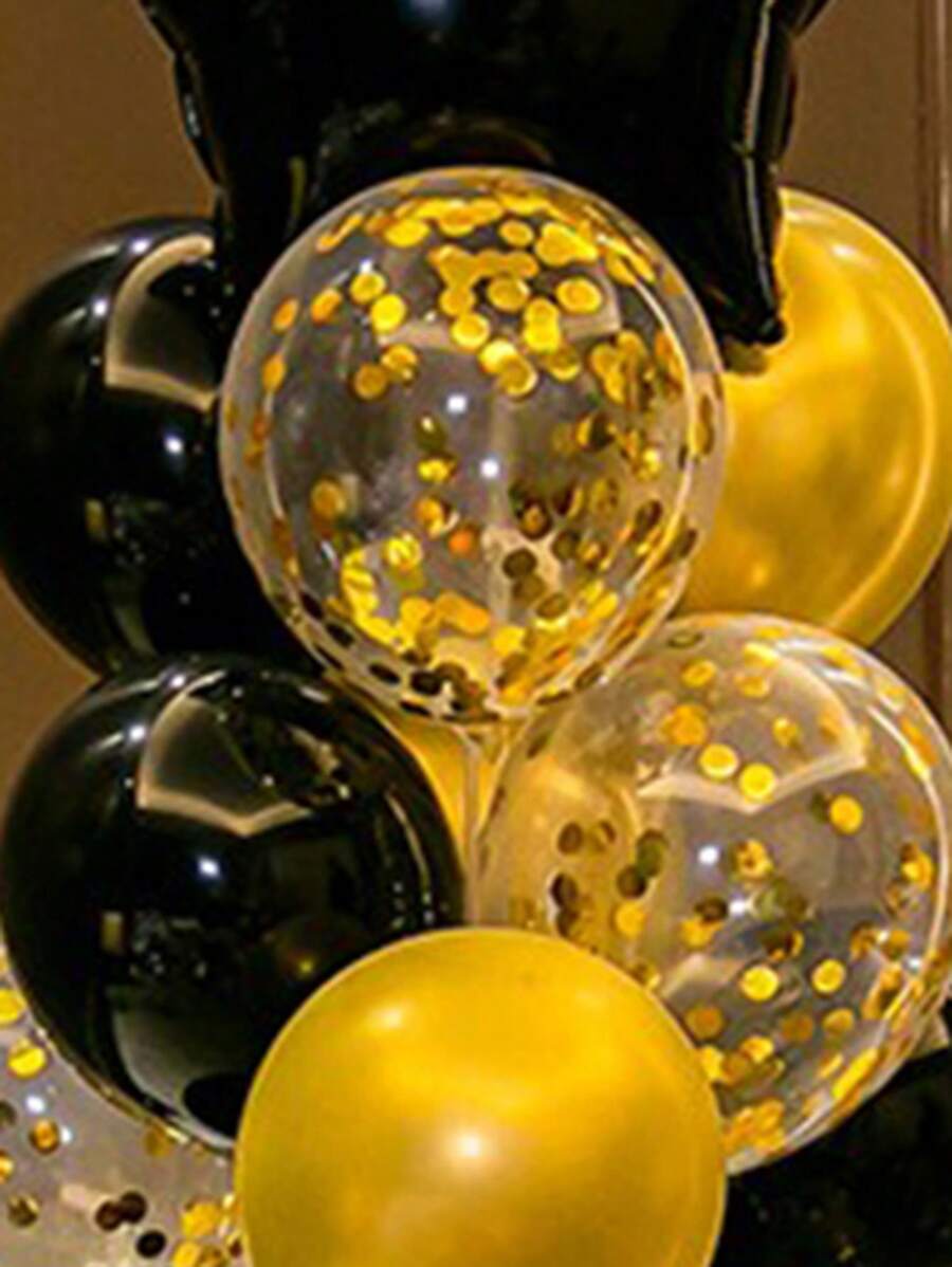 32pcs Black & Gold Balloon Decoration Set For Birthday, Wedding, Party